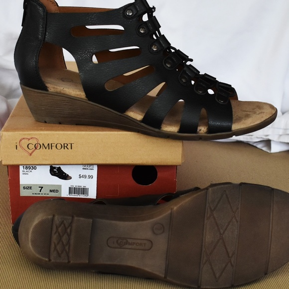 Sears iComfort Women's Black Zippered-Heel Gladiator Sandals - Picture 3 of 6